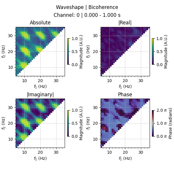 Waveshape | Bicoherence, Absolute, |Real|, |Imaginary|, Phase