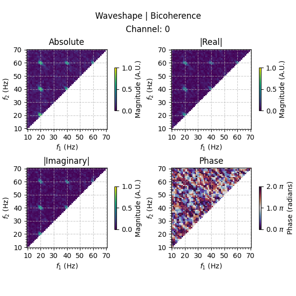 Waveshape | Bicoherence, Absolute, |Real|, |Imaginary|, Phase
